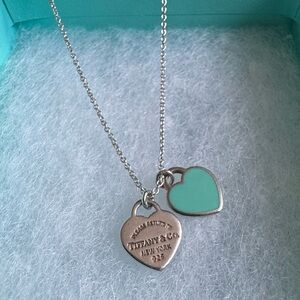 Tiffany & Co. Silver Necklace with Blue Heart Charms